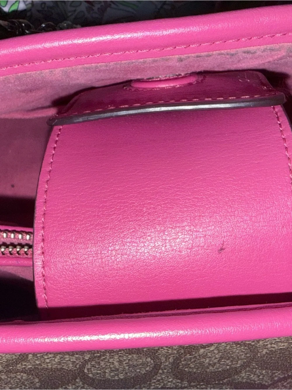 Coach Brown Monogram Satchel with Pink Trim and Cherry Charm